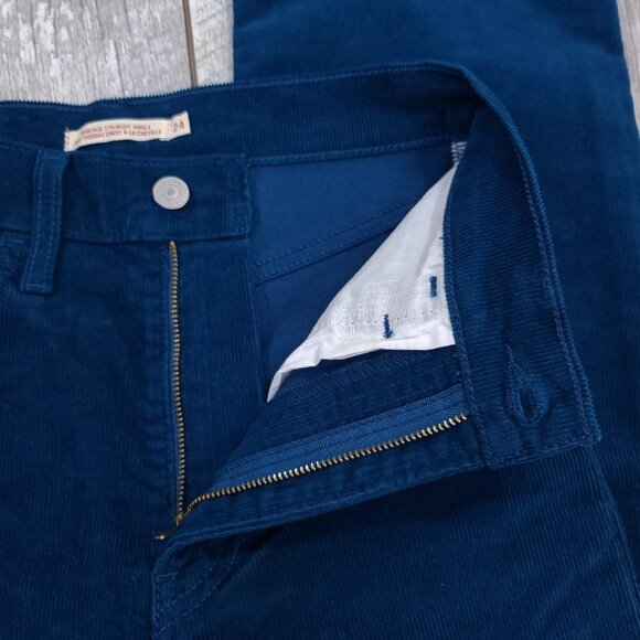 Levis Jeans Womens Size 24 Blue Corduroy Ribcage Straight Ankle Premium Big E - Picture 7 of 10